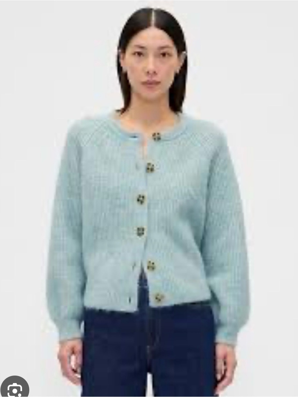 Light Blue Knit Button-Up Women's Cardigan Sweater
